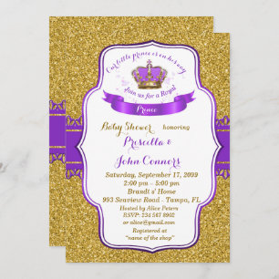 Little Prince Baby Shower Invitation, gold, purple Invitation