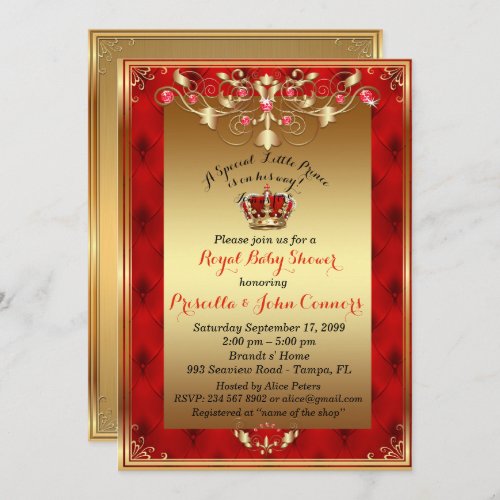 Little Prince Baby Shower Invitationgoldred Invitation