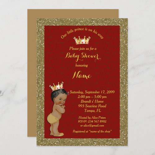 Little Prince Baby Shower Invitationgold red Invitation