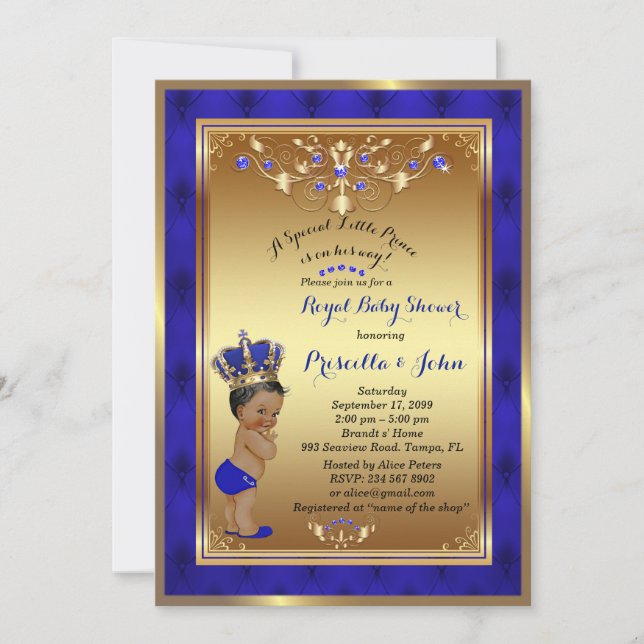 Little Prince Baby Shower Invitation, Royal Blue 2 Invitation (Front)
