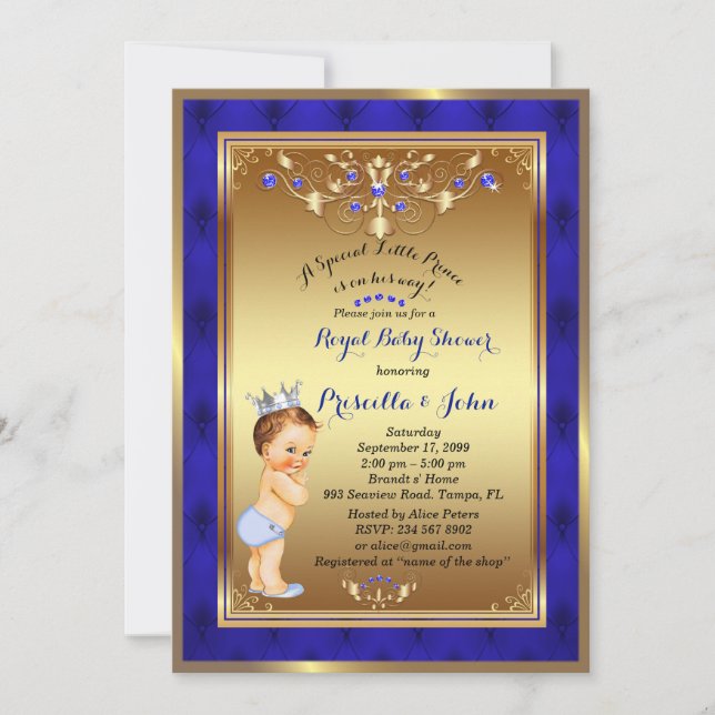 Little Prince Baby Shower Invitation, Royal Blue 2 Invitation (Front)