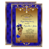 Little Prince Baby Shower Invitation, Royal Blue Card