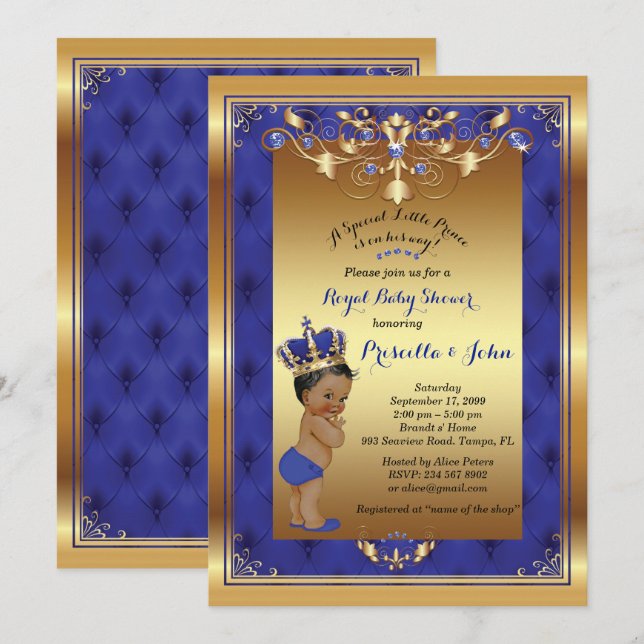 Little Prince Baby Shower Invitation, Royal Blue Invitation (Front/Back)