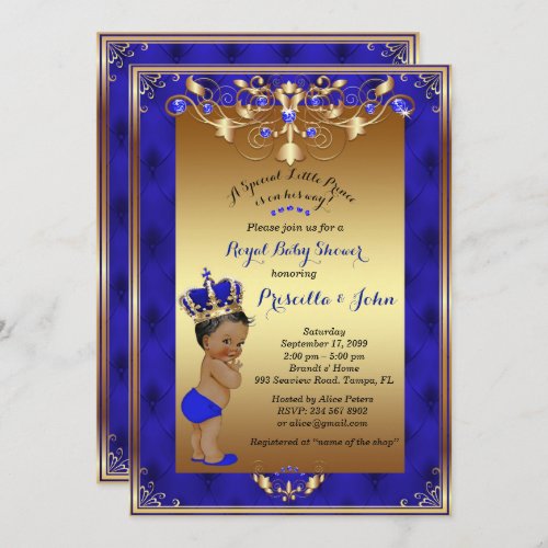 Little Prince Baby Shower Invitation Royal Blue Invitation