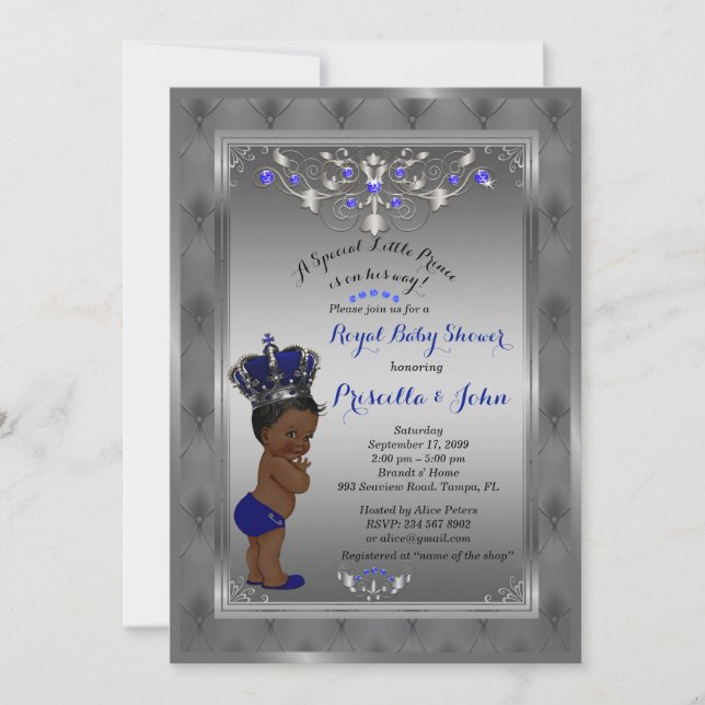 Little Prince Baby Shower Invitation, Royal SILVER Invitation (Front)