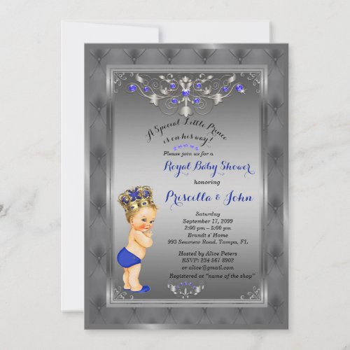 Little Prince Baby Shower Invitation Royal SILVER Invitation