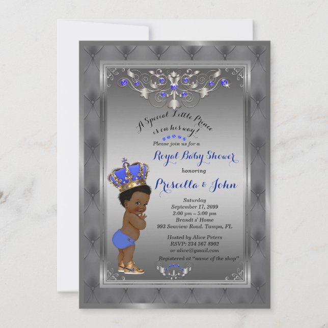 Little Prince Baby Shower Invitation, Royal SILVER Invitation (Front)