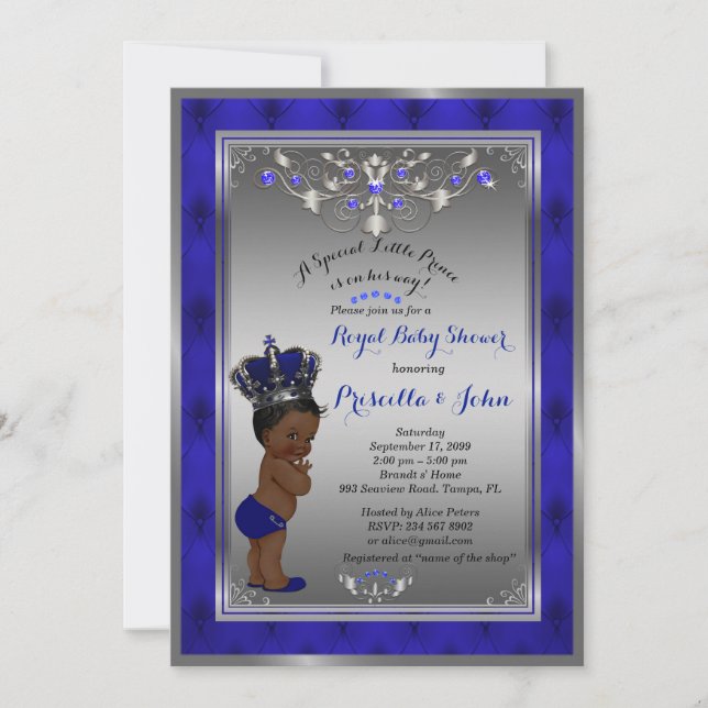 Little Prince Baby Shower Invitation, Royal SILVER Invitation (Front)