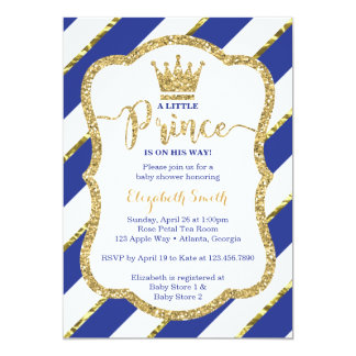 Little Prince Baby Shower Invite, Faux Glitter Card