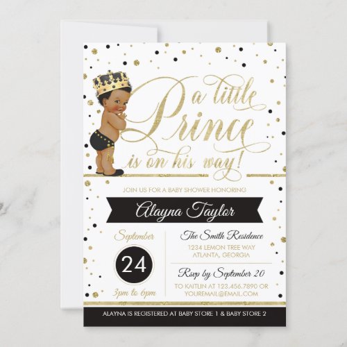 Little Prince Baby Shower Invite Faux Glitter Invitation