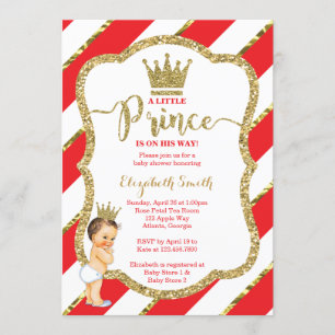 Little Prince Baby Shower Invite, Faux Glitter Invitation