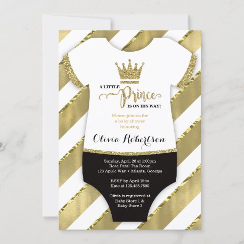 Little Prince Baby Shower Invite Faux Glitter Invitation