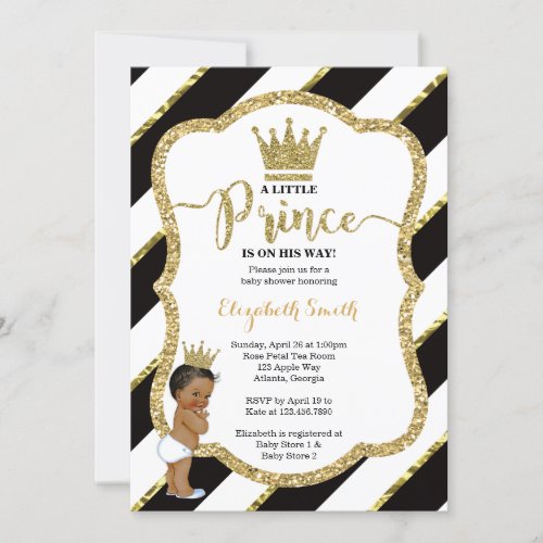 Little Prince Baby Shower Invite Faux Glitter Invitation