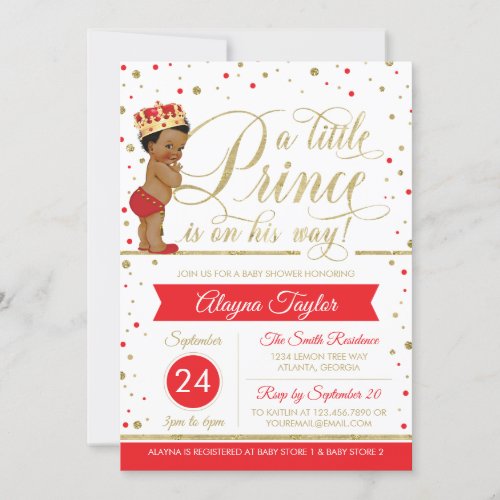 Little Prince Baby Shower Invite Faux Glitter Invitation