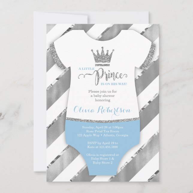 Little Prince Baby Shower Invite, Faux Glitter Invitation (Front)