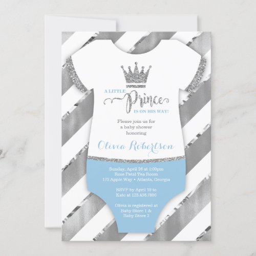 Little Prince Baby Shower Invite Faux Glitter Invitation