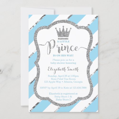 Little Prince Baby Shower Invite Faux Glitter Invitation