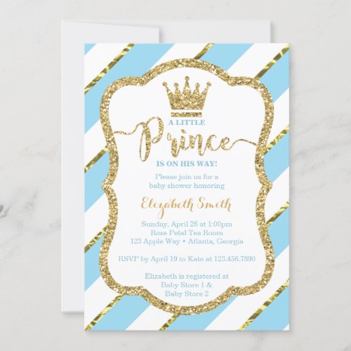 Little Prince Baby Shower Invite Faux Glitter Invitation