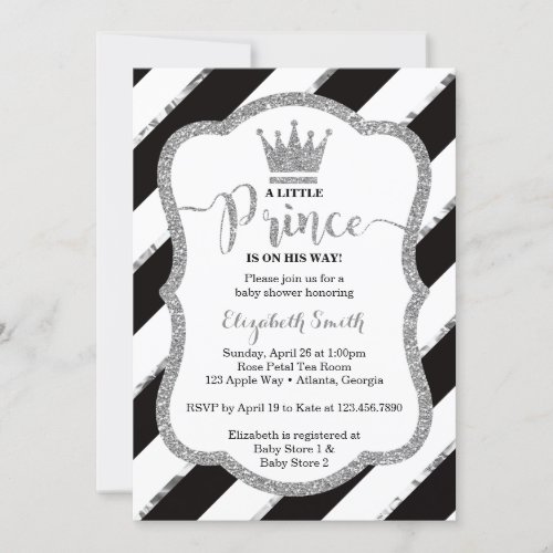 Little Prince Baby Shower Invite Faux Glitter Invitation