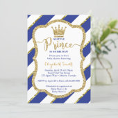 Little Prince Baby Shower Invite, Faux Glitter Invitation (Standing Front)
