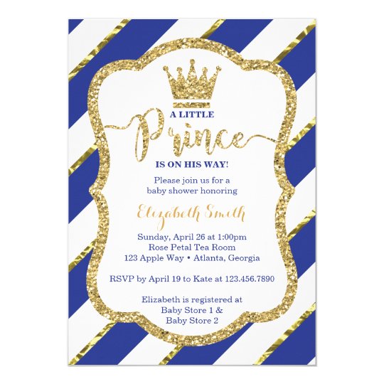 Little Prince Baby Shower Invite Faux Glitter Invitation Zazzle Com