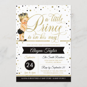 Little Prince Baby Shower Invite, Faux Glitter Invitation