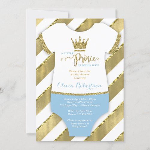 Little Prince Baby Shower Invite Faux Glitter Invitation