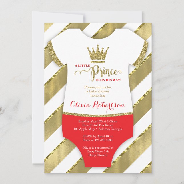 Little Prince Baby Shower Invite, Faux Glitter Invitation (Front)