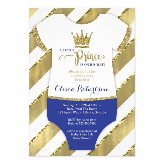 Little Prince Baby Shower Invite Faux Glitter Invitation Zazzle