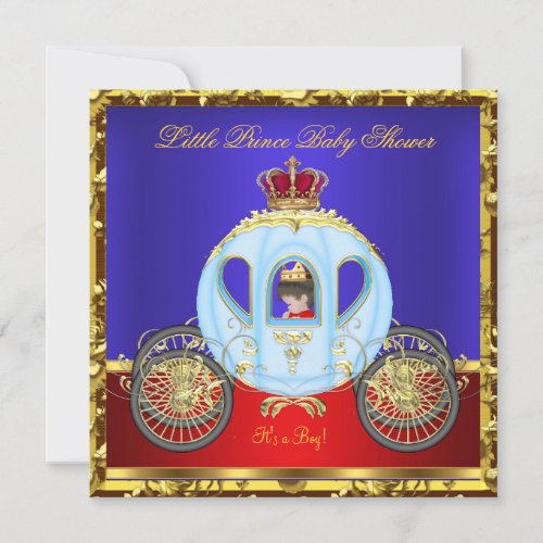 Little Prince Baby Shower Red Blue Gold Boy Invitation