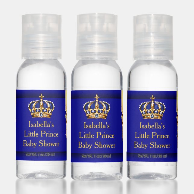 Little Prince Baby Shower Royal Blue gold Hand Sanitizer (Set)