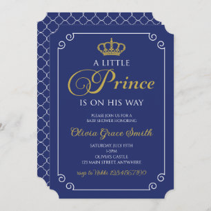 Little Prince Baby Shower Royal Blue Gold Invitati Invitation