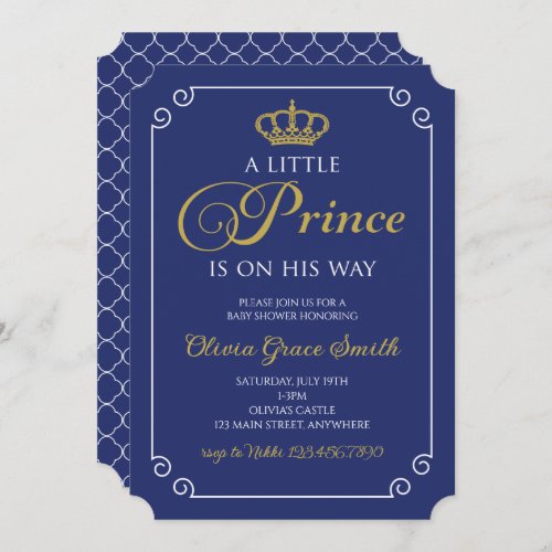 Little Prince Baby Shower Royal Blue Gold Invitati Invitation