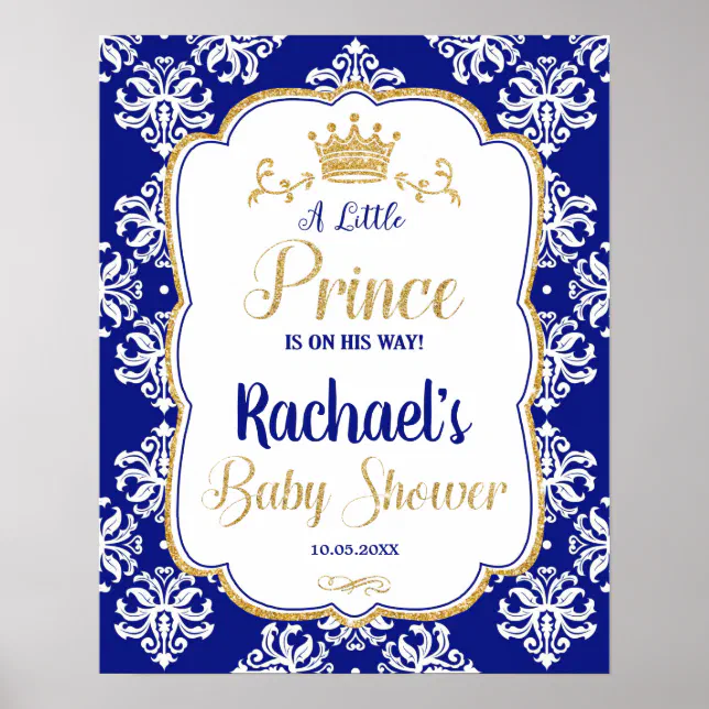Little Prince Baby Shower Royal Blue Welcome Sign | Zazzle