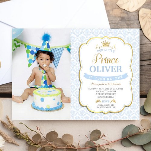 Little Prince Birthday Invitation Boy Blue Photo