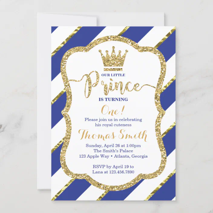 Blue Prince Birthday Party Invitations FREE Envelopes Personalised Prince 