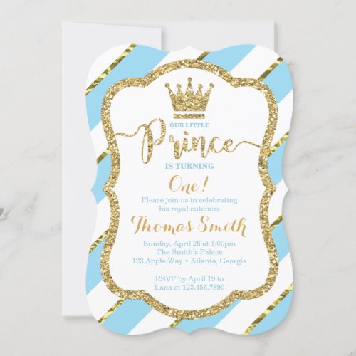 Little Prince Birthday Invitation in Blue  Gold