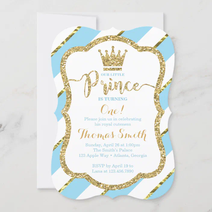Personalised Prince Blue Prince Birthday Party Invitations FREE Envelopes 