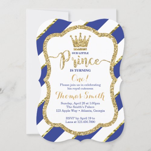 Little Prince Birthday Invitation in Blue  Gold