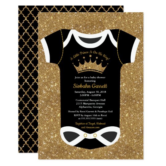 Little Prince Black Royal Gold Baby Shower Invitation Zazzle Com