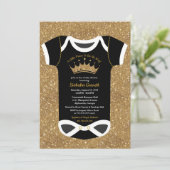 Little Prince Black & Royal Gold Baby Shower Invitation (Standing Front)