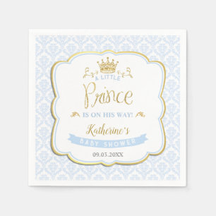 Little Prince Blue Damask Gold Crown Baby Shower Napkins