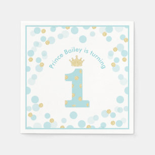 Little Prince Blue Gold 1st Birthday Party Napkins