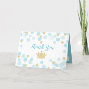 Little Prince Blue Gold Confetti Dots Baby Shower Letterpress Thank You Card