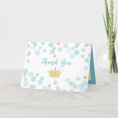 Little Prince Blue Gold Confetti Dots Baby Shower Thank You Card