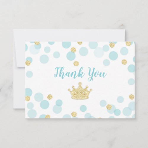 Little Prince Blue Gold Dots Baby Shower Thank You Card
