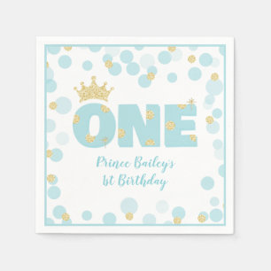 Little Prince Blue Gold First Birthday Napkins