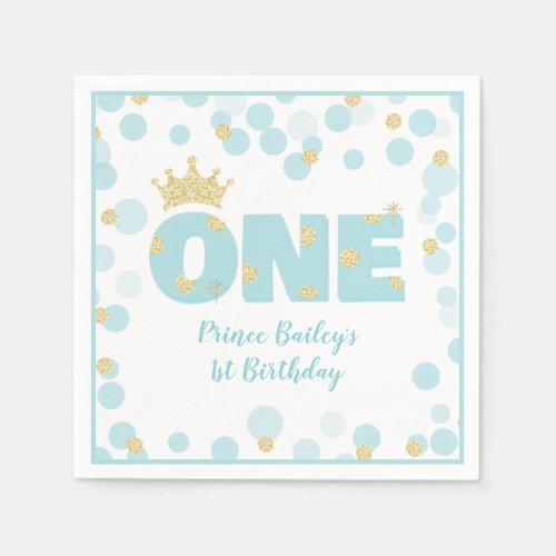 Little Prince Blue Gold First Birthday Napkins