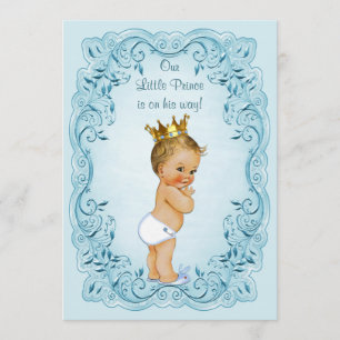 Little Prince Blue Leaves Baby Shower Invitation