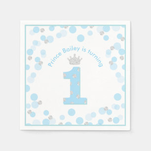 Little Prince Blue Silver 1st Birthday Party Napkins